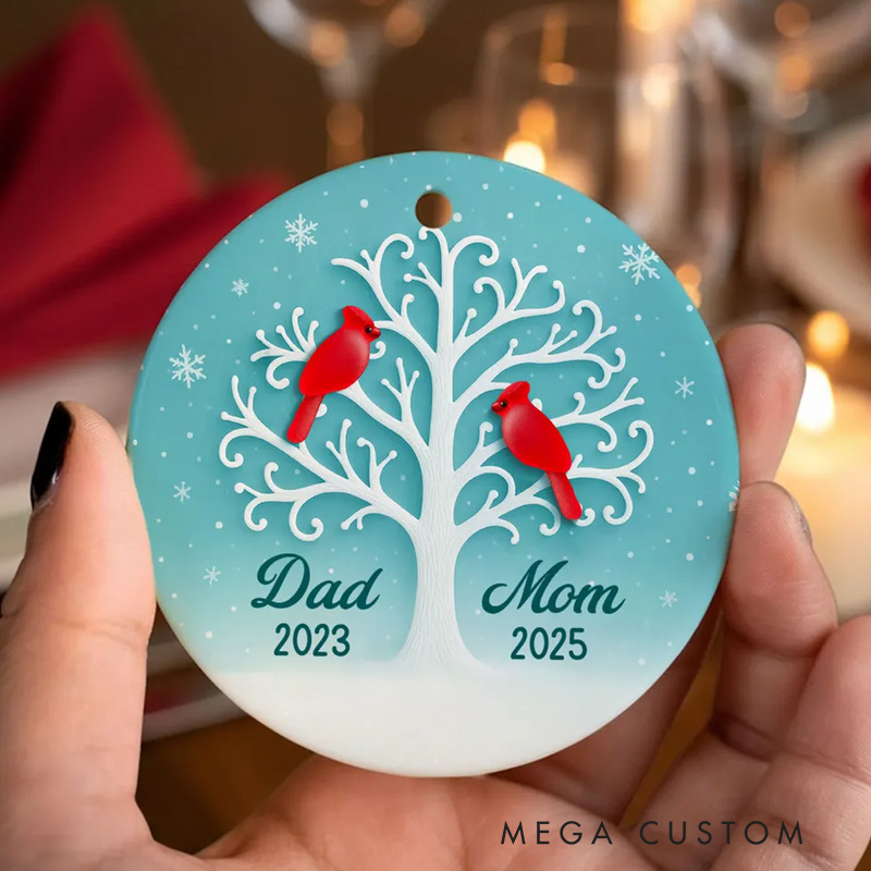 Personalized Ceramic Ornament 3D Sea Glass Effect Cardinal Memorial Tree Ornament Sympathy Gift for Family Memorial Keepsake