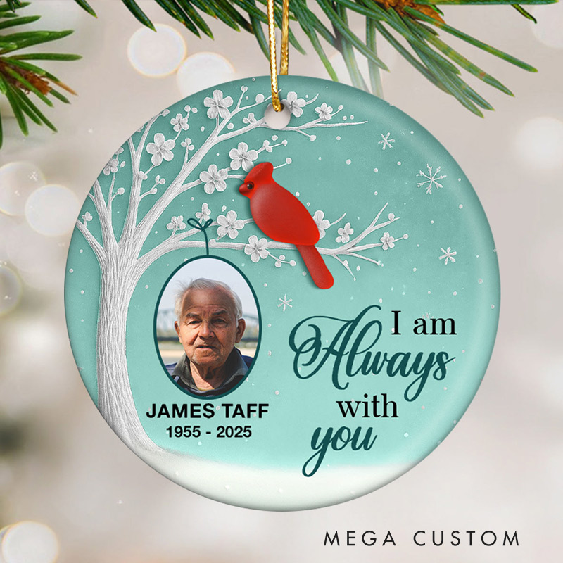 Personalized Ceramic Ornament 3D Sea Glass Effect Blossom Tree Cardinal Christmas Custom Memorial Photo Ornament 