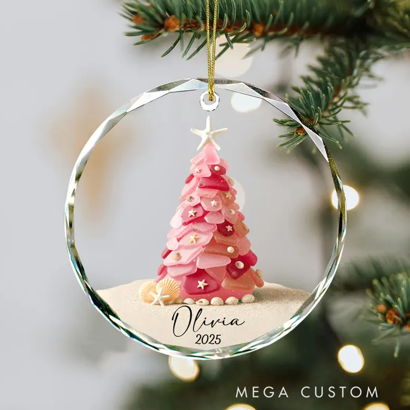 Personalized Seaglass Christmas Tree Ornament Glass Ocean Ornament