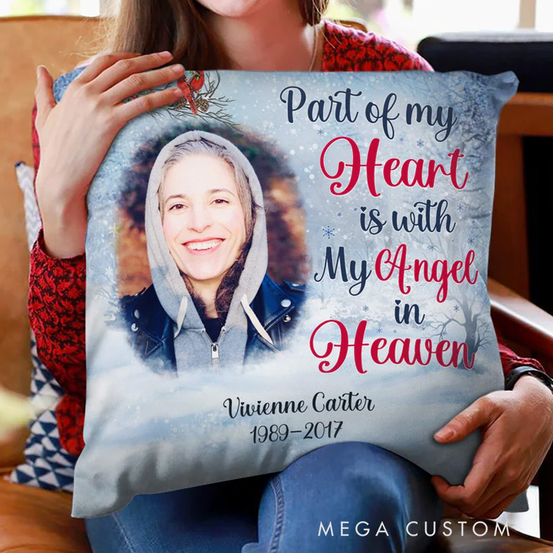 Personalized Memorial Throw Pillow Custom Photo Because Someone We Love Is In Heaven Christmas Gift Sympathy Gift for Family
