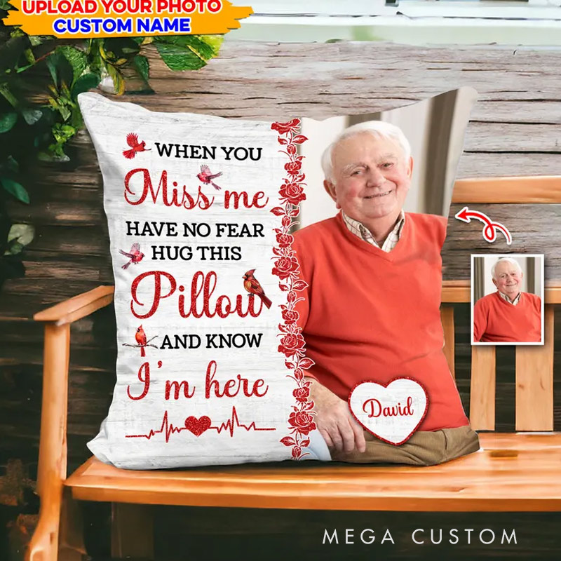 Personalized Memorial Throw Pillow Custom Hug This Pillow When You Miss Me Photo Pillow Remembrance Gift for Loss of Loved One Sympathy Gift