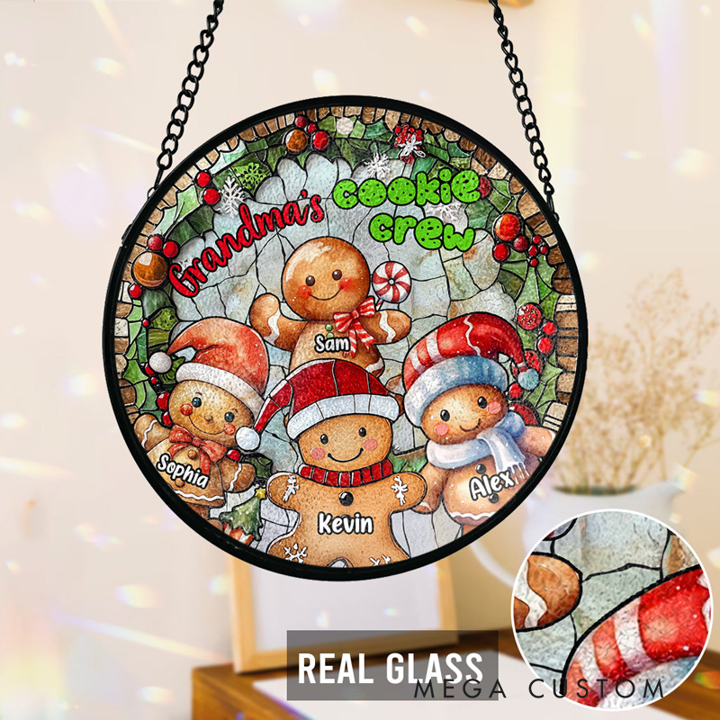 Personalized Cookie Crew Stained Glass Suncatcher Grandma Stained Glass Suncatcher Gingerbread Window Hanging with Name Suncatcher for Baking Lover Gift