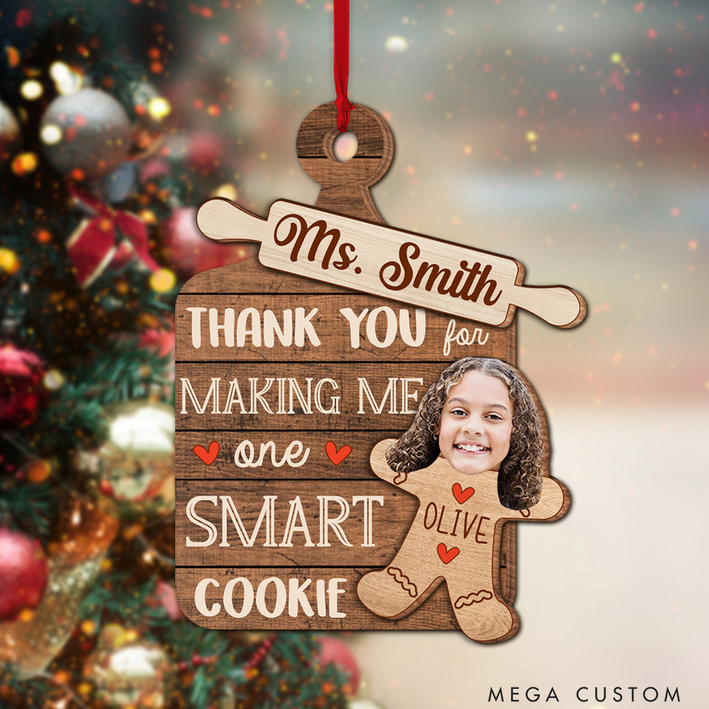 Personalized Thanks For Making Me One Smart Cookie Christmas Ornament Baking Holiday Decor Custom Photo Cookie Family Ornament for Baker Xmas Gift