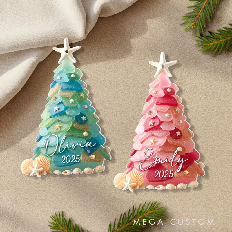 Personalized Seaglass Christmas Tree Ornament Ocean Ornament