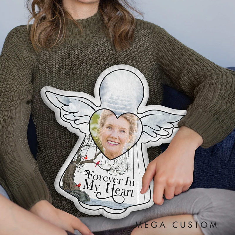 Personalized Angel Shaped Pillow Custom Photo I'm Always With You Memorial Gift for Family Sympathy Gift