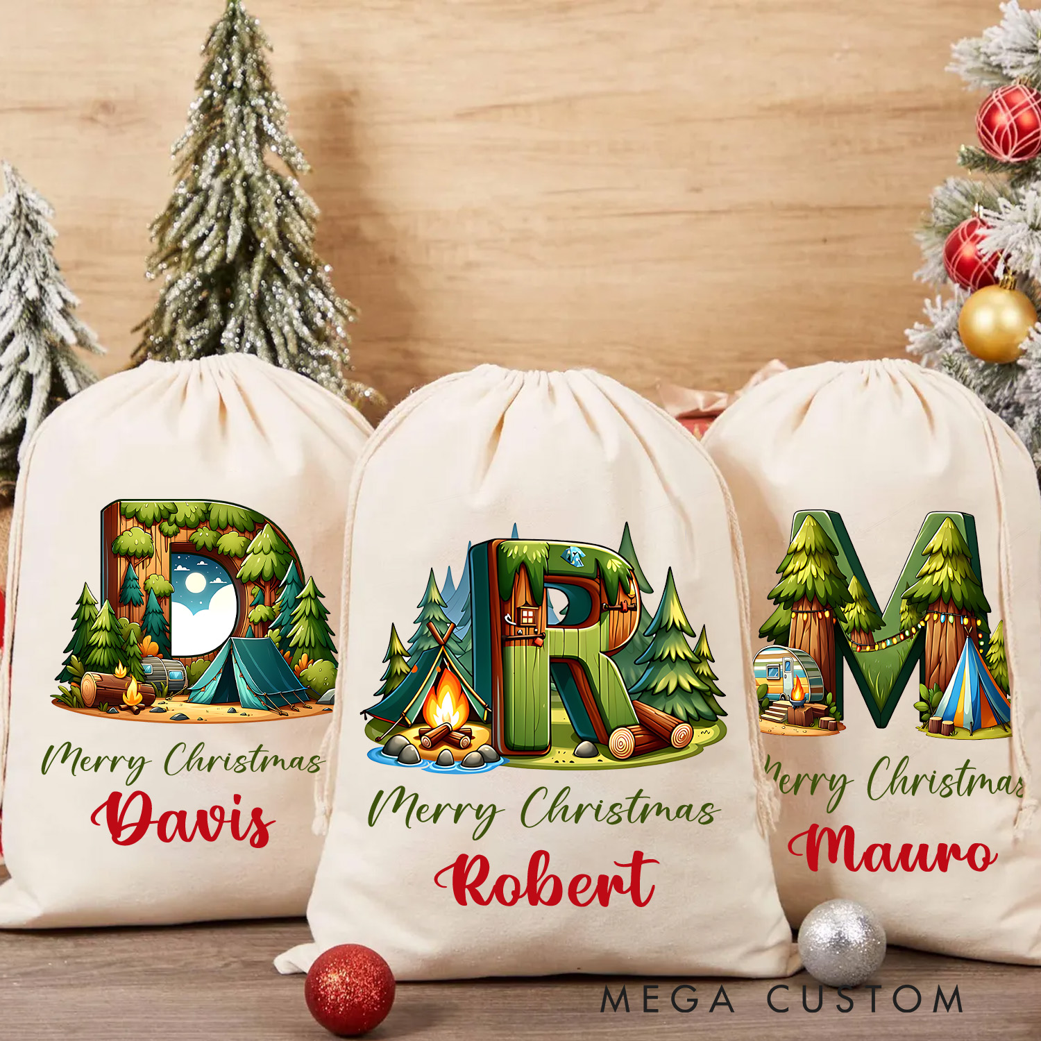 Personalised Merry Christmas Sack Custom Christmas Gift Bag with Nam for Family Kids Christmas Gift for Nature lovers