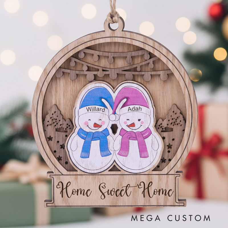 Personalized Wooden Ornament Custom Snowman Couple Design Handcrafted Holiday Decoration Perfect Gift For New Homeowners Or Christmas Decor
