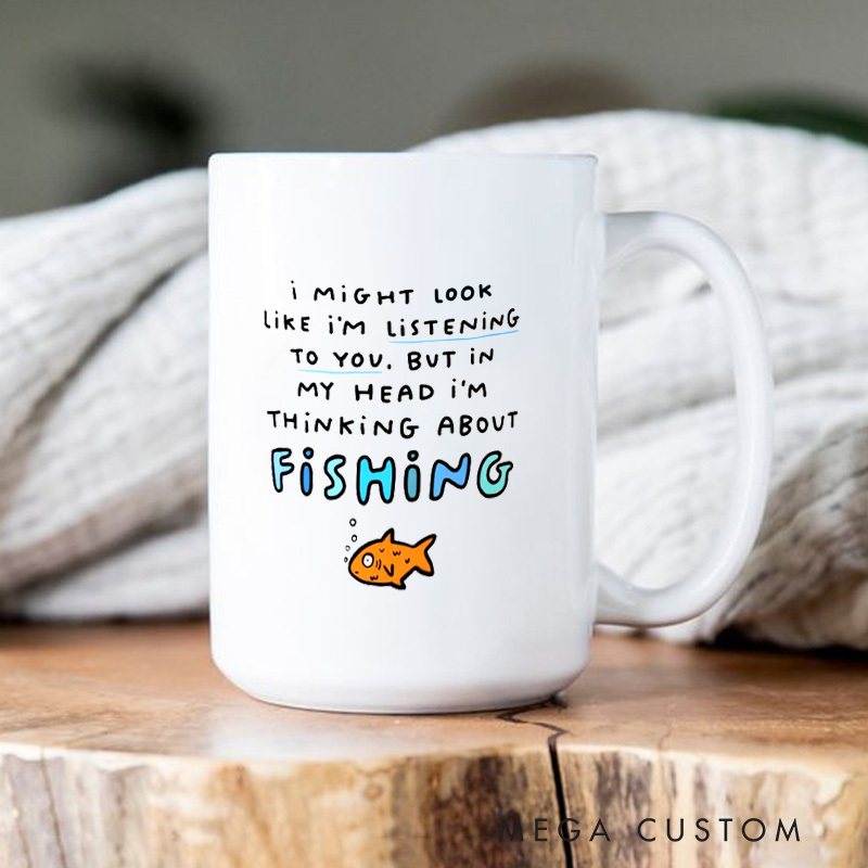 Personalised Funny Fishing Mug Thinking About Fishing Mug Ceramic Coffee Cup Birthday Gift Anniversary Gift Father's Day Gift Fishing Gift Perfect Gift for Fishing Lovers and Enthusiasts