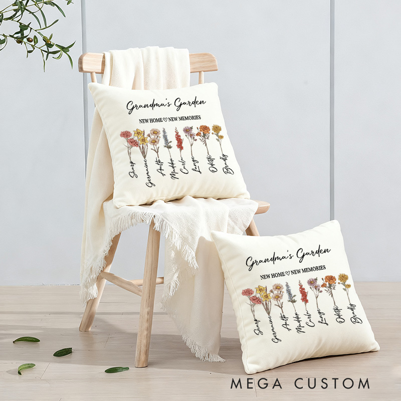 Personalized Grandma's Garden Pillow Custom Birthflower Pillow Grandmas Garden Pillow with Grandkids Gift for Mom Christmas Gift Housewarming Gift