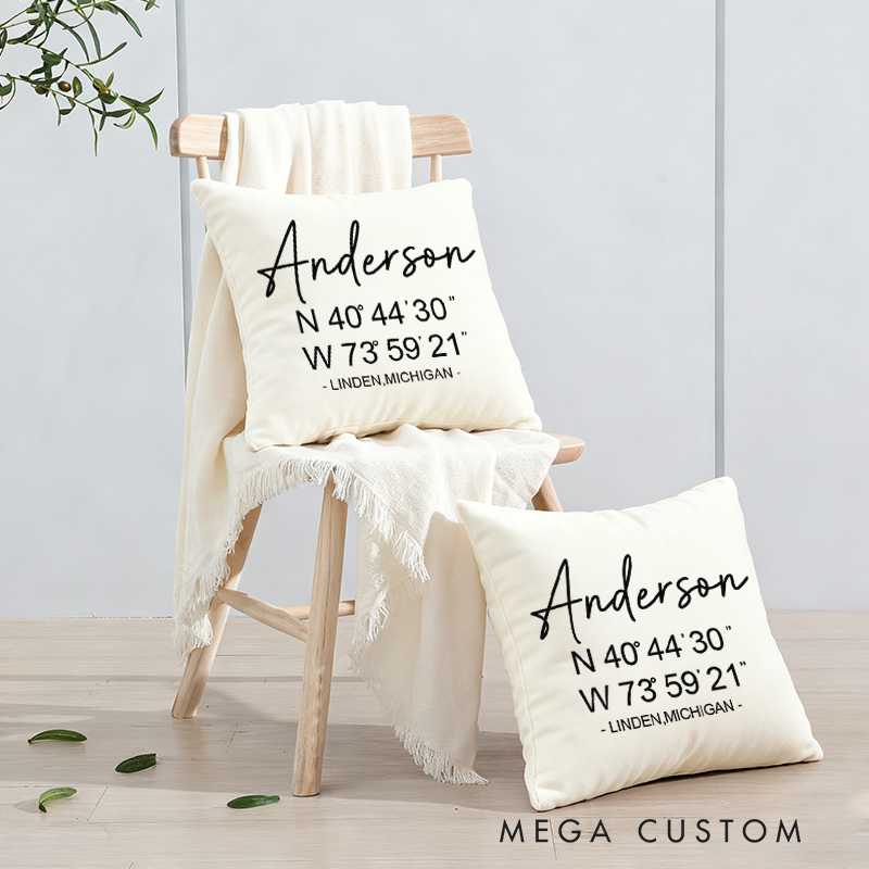 Personalized Coordinates Pillow Latitude Longitude Pillow Address Pillow Farmhouse Pillow Cover Housewarming Gift Realtor Closing Gift