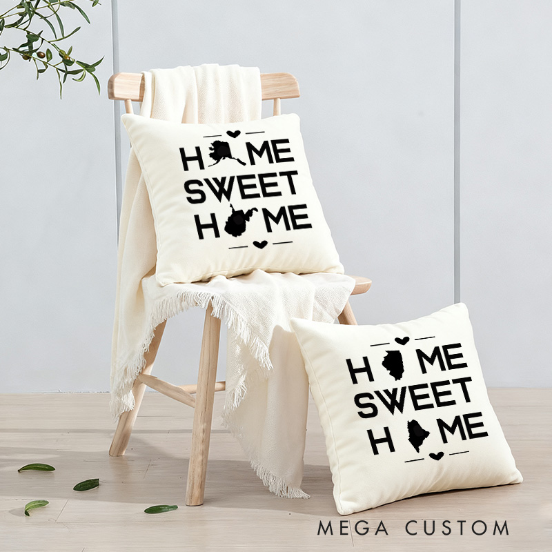 Personalized Throw Pillow Moving Away Gift New Home or Housewarming Gift Home Sweet Home Throw Pillow Cover US State Map Pillow