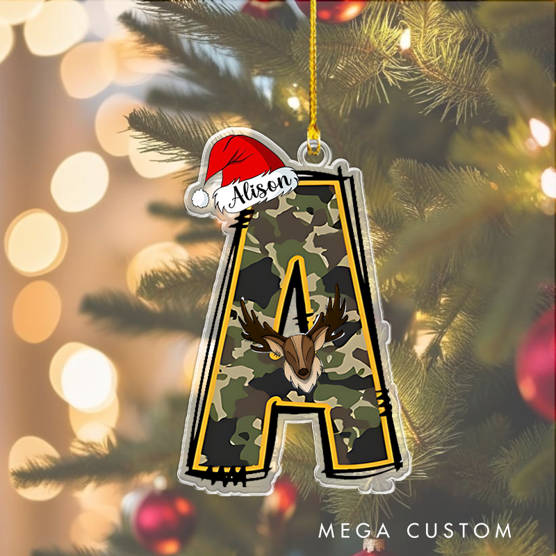 Personalized Hunting Doodle Alphabet Letters Christmas Ornament Hunting Lover Gift Christmas Tree Christmas Gift for Kid