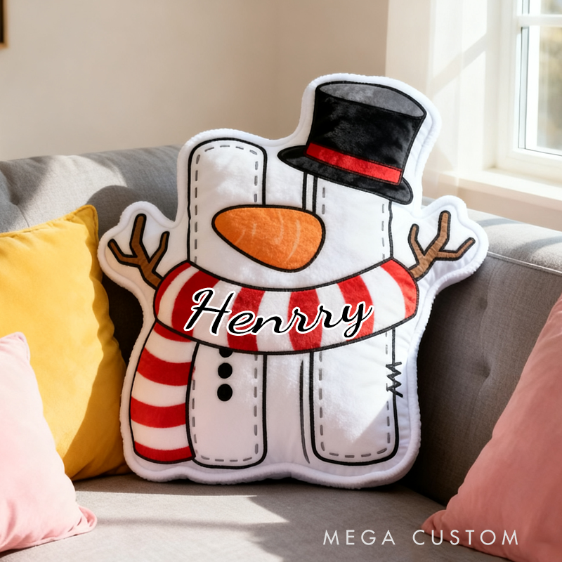 Personalized Cute Cartoon Santa Hat Snowman Initial Pillow Christmas Gift for Kids