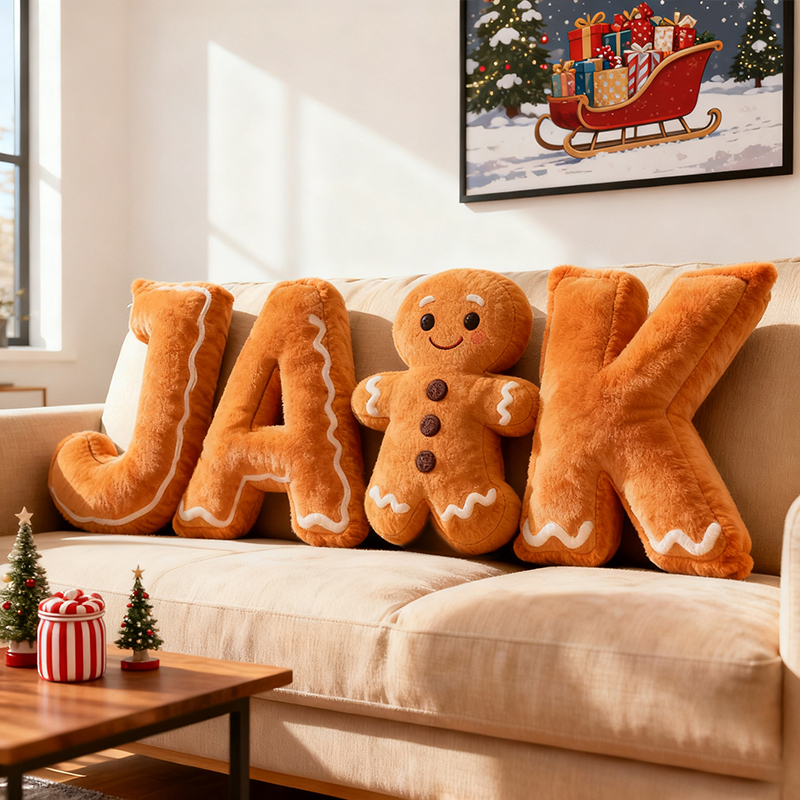 Personalized Christmas Tree Pillow Gingerbread Family Pillow Christmas Reindeer Pillow Holiday Decor Gift Christmas Gift