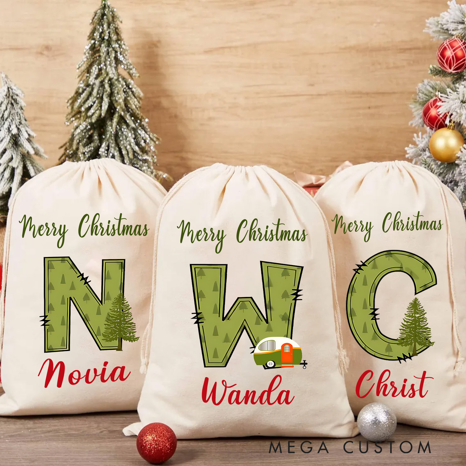 Personalised Camping Christmas Sack Custom Christmas Gift Bag with Nam for Kids Christmas Gift for Outdoor Adventure Lovers