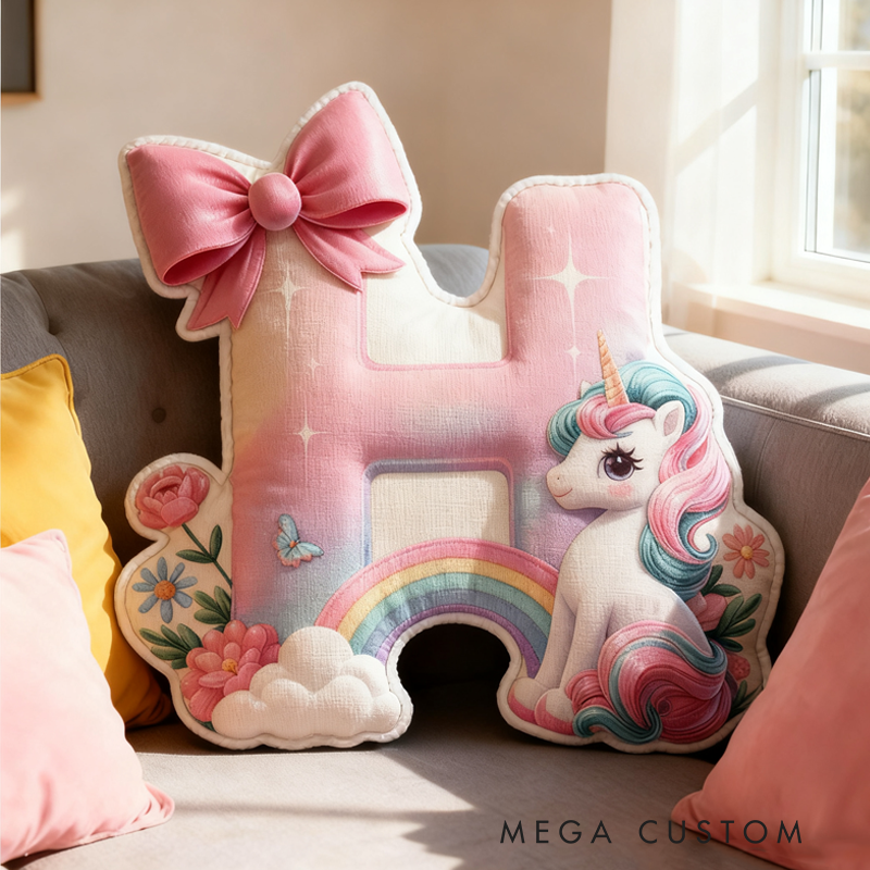 Personalized Cute Unicorn Initial Pillow Christmas Gift for Kids