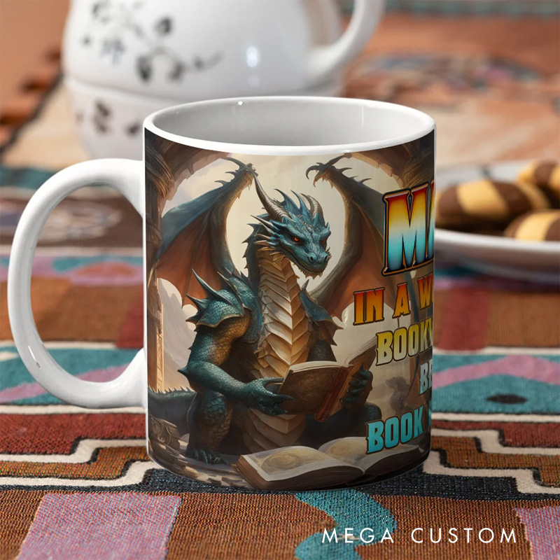 Personalized Book Dragon Ceramic Mug with Name 11oz/15oz Bookish Coffee Mug Birthday Gift for Readers Dragon Lovers Fantasy Book Lovers
