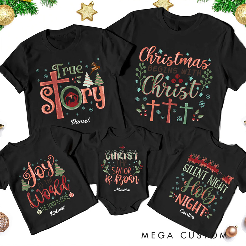 Personalized Christian Christmas Collection Family Matching T-Shirt with Name Nativity Shirt Jesus Tee Chirstian Gift for Christmas