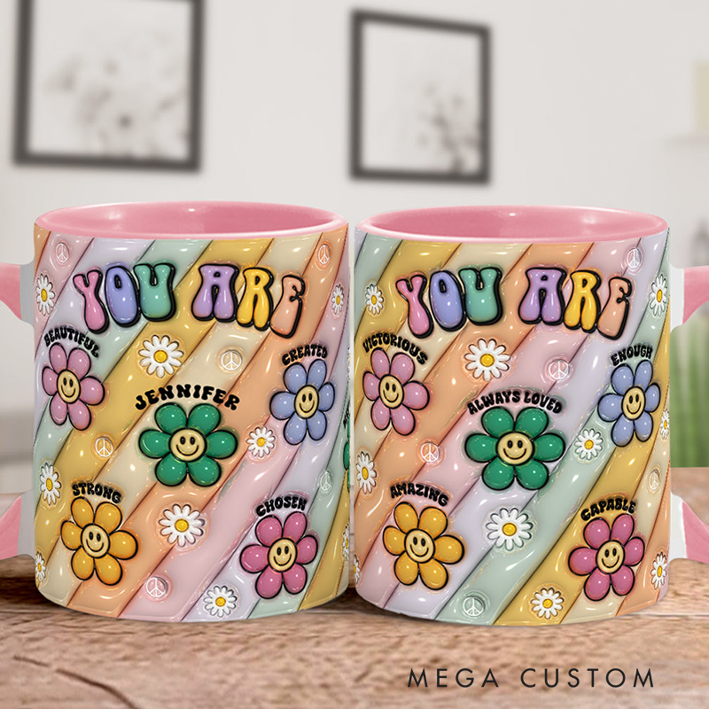 Personalized Hippie Accent Mug You Are Beautiful Strong Victorious Enough mug for Holiday Decor Family Gifts and Party Favors