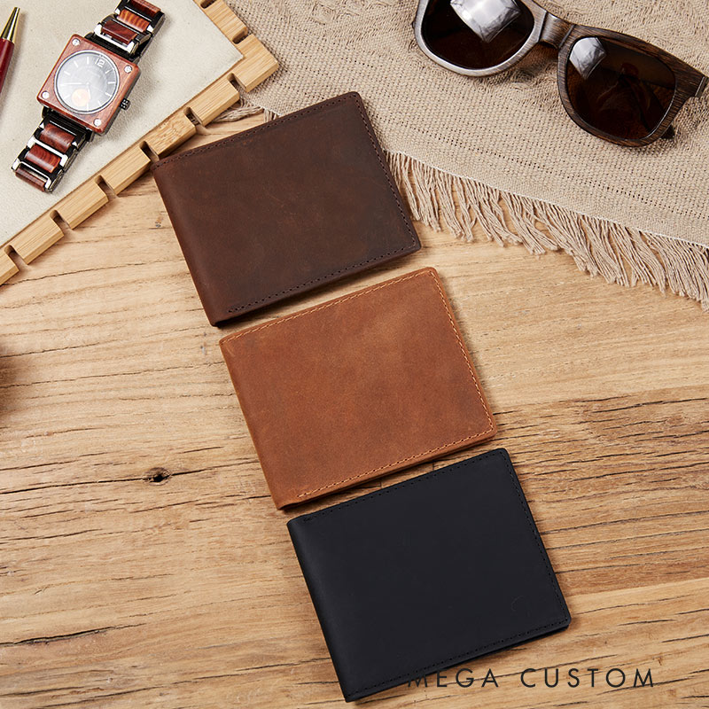 Personalized Crazy Horse Leather Wallet with Customized Latitude and Longitude for traveling lovers