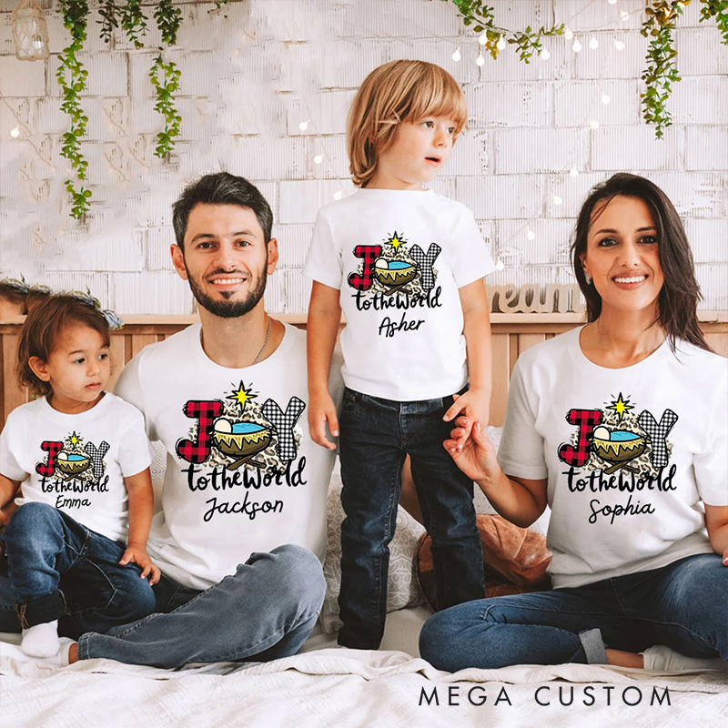 Personalized Joy To The World Cotton T-Shirts with Name Christian Gift Christmas Gift for Family