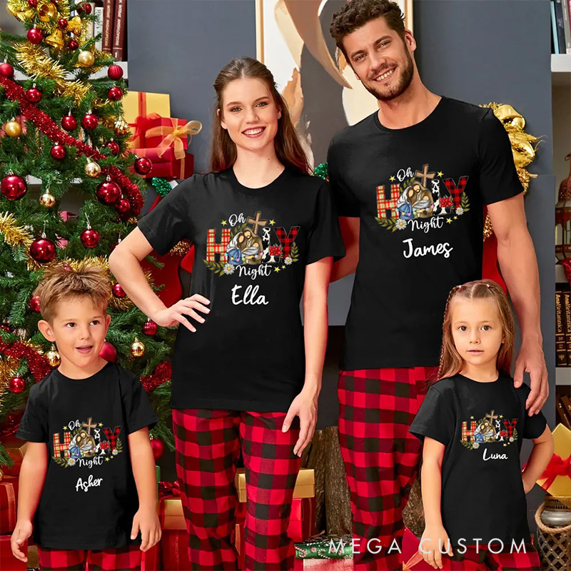 Personalized Oh Holy Night Cotton T-Shirts with Name Christian Gift Christmas Gift for Family