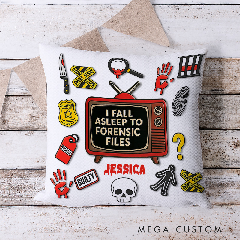 Personalized I Fall Asleep Crime Watching Throw Pillow with Name Home Decor Birthday Gift for TV Show Lovers Movie Lovers