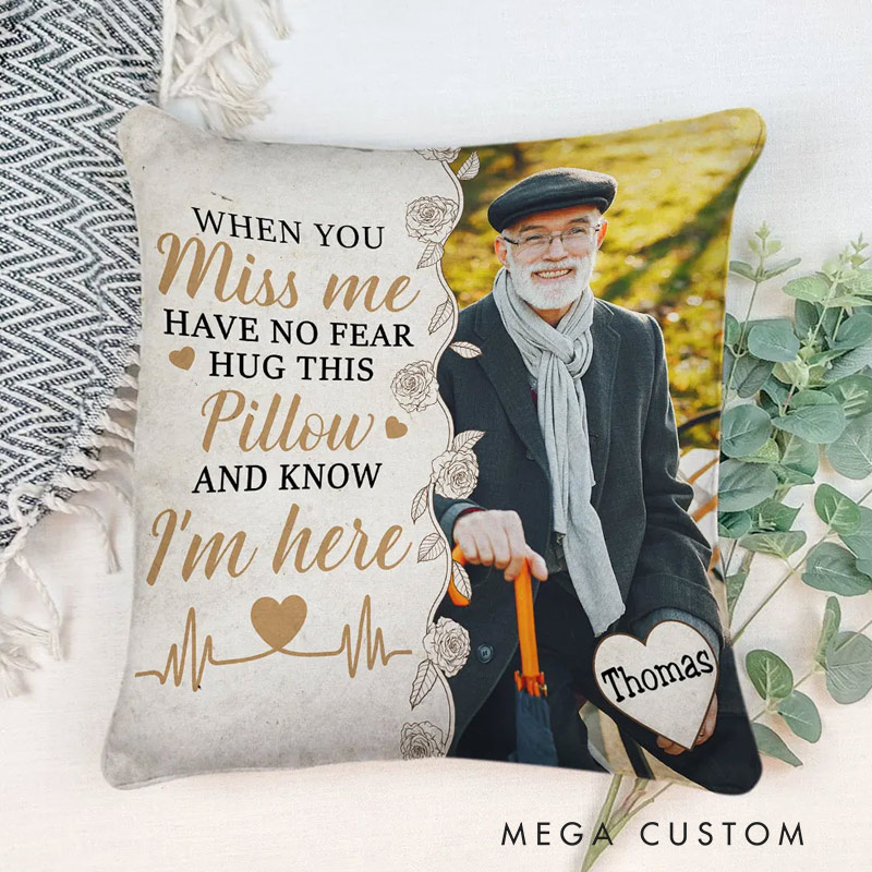 Personalized Photo Throw Pillow Hug This Pillow And Know I'm Here Custom Double Sided Pillow Bereavement Gift Sympathy Gift 