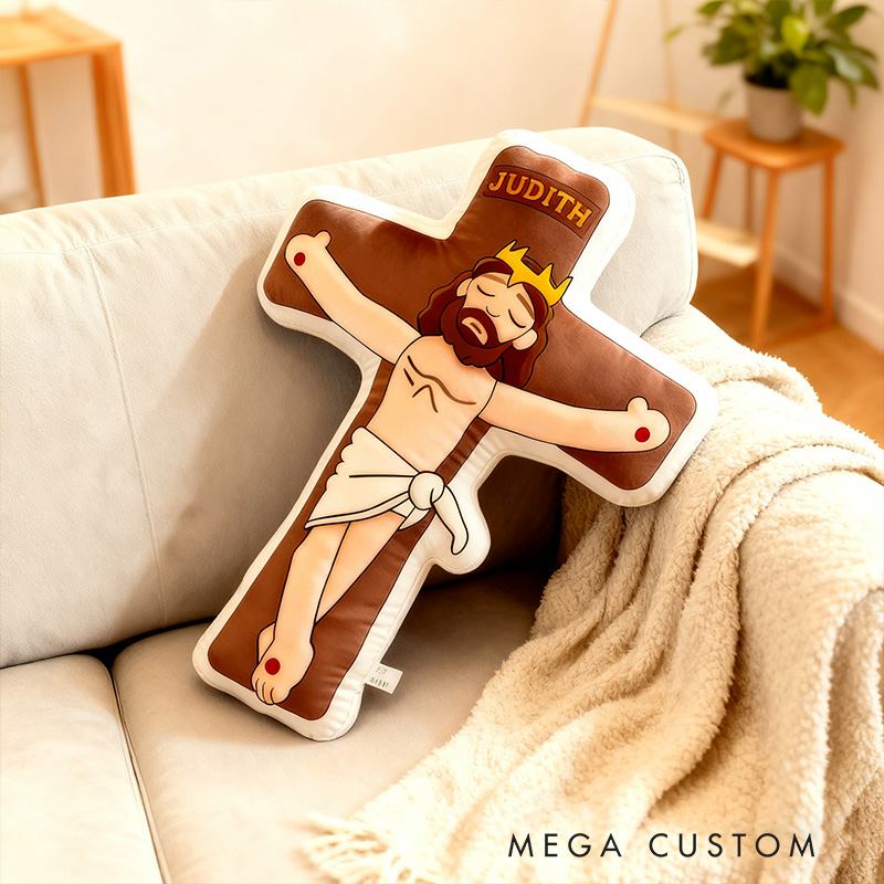 Personalized Jesus Crucifix Pillow with Custom Name Home Decor Christian Cross Pillow Religious Gift for Kid & Adult Prayer Corner Faith Gift