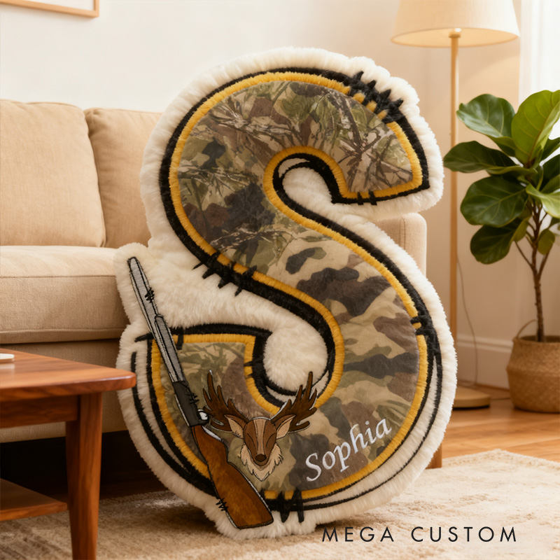 Personalized Hunting Letter Pillow Custom Outdoor Hunting Pillow Gift for Family Pillow Gift for Hunting Lover