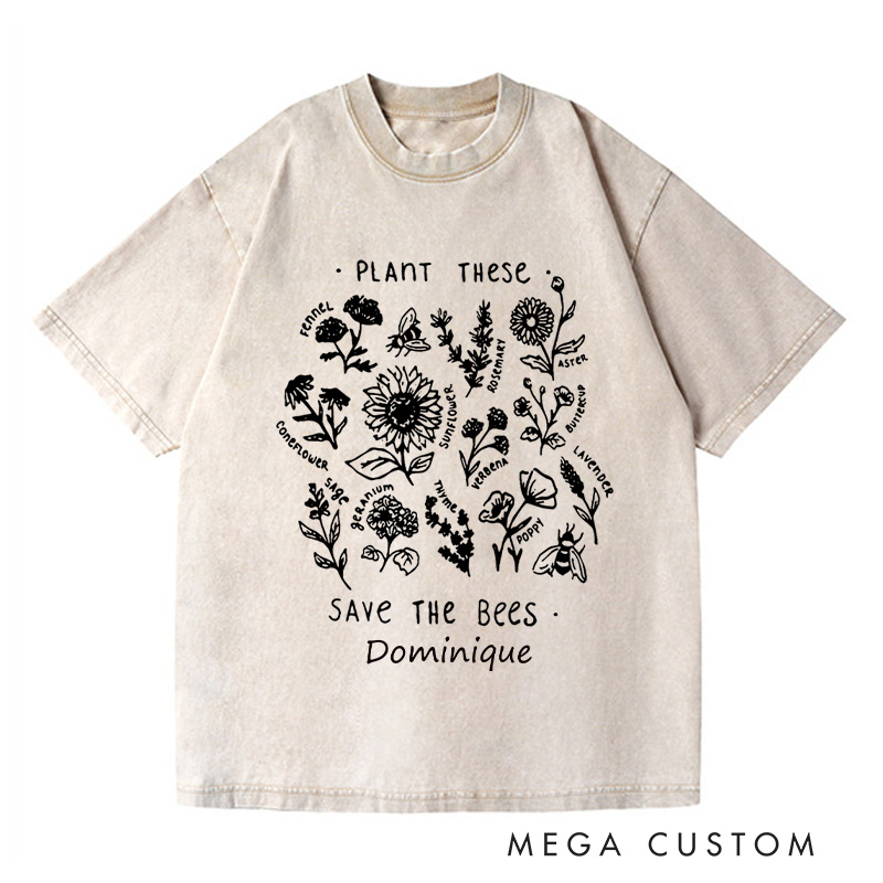 Personalized Plant These Save the Bees Washed T-Shirts Bee Lover Shirt Graphic Tee Honey Bee Shirt Gardening Lover Shirt