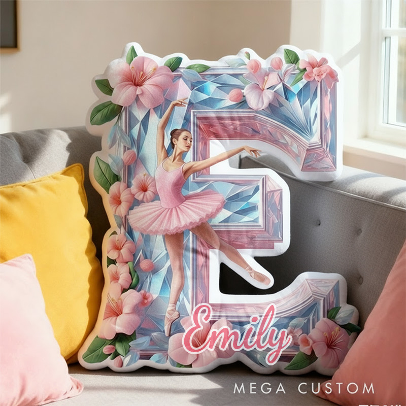 Personalized Crystal Ballet Alphabet Shaped Pillow for Dance Lovers Initial Pillow Christmas Gift for Kids