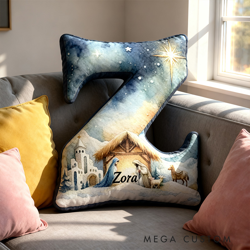 Personalized Jesus Nativity Letter Pillow with Custom Name Home Decor Christian Nativity Pillow Religious Gift for Kid Family Christmas Christian Gift