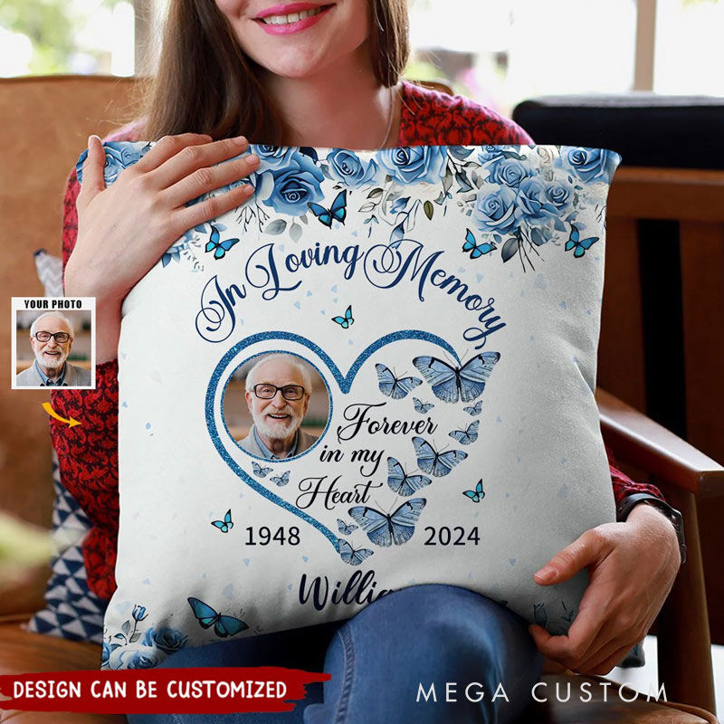 Personalized Memorial Photo Pillow In Loving Memory Butterflies Memory Pillow Bereavement Gift Sympathy Gift for Family