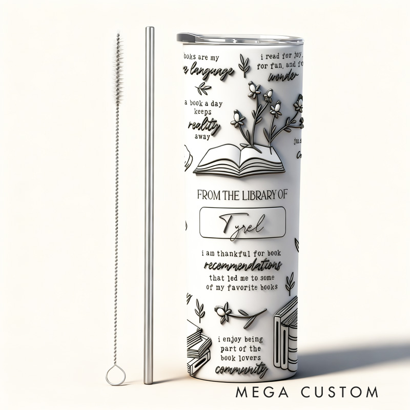 Personalized 20oz Reading Floral Books Affirmations Skinny Tumbler with Straw and Name Birthday Gift for Book Lovers