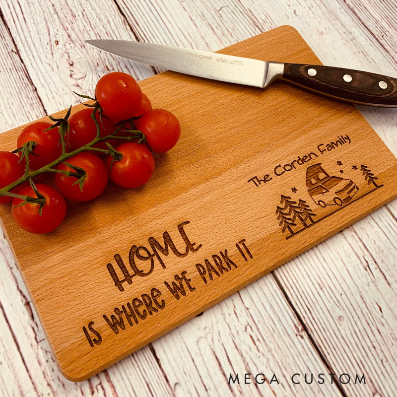 Personalized Home Is Where We Park It Small Personalised Chopping Board Motorhome Chopping Board Camper Caravan Gift