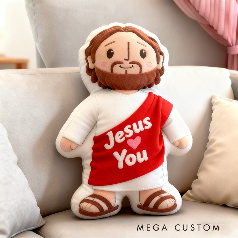 Personalized Cute Jesus Pillow with Sash Jesus Love You Custom Name Christian Jesus Pillow for Kid Adult First Communion Gift Prayer Corner Faith Gift