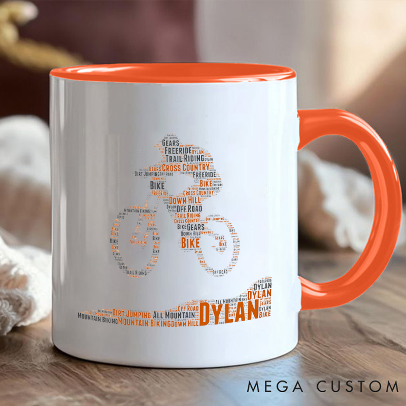 Personalized Name Cycling Mug Mountain Biking Gifts Word Gift Great Gift for Cyclists Road Bicycle Bike Biker Design