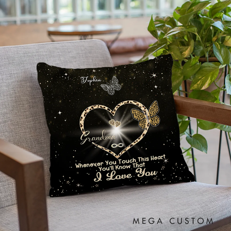 Personalized Whenever You Touch This Heart You'll Know We Love You Throw Pillow Cover with 1-9 Butterflies Mother's Day Gift for Her