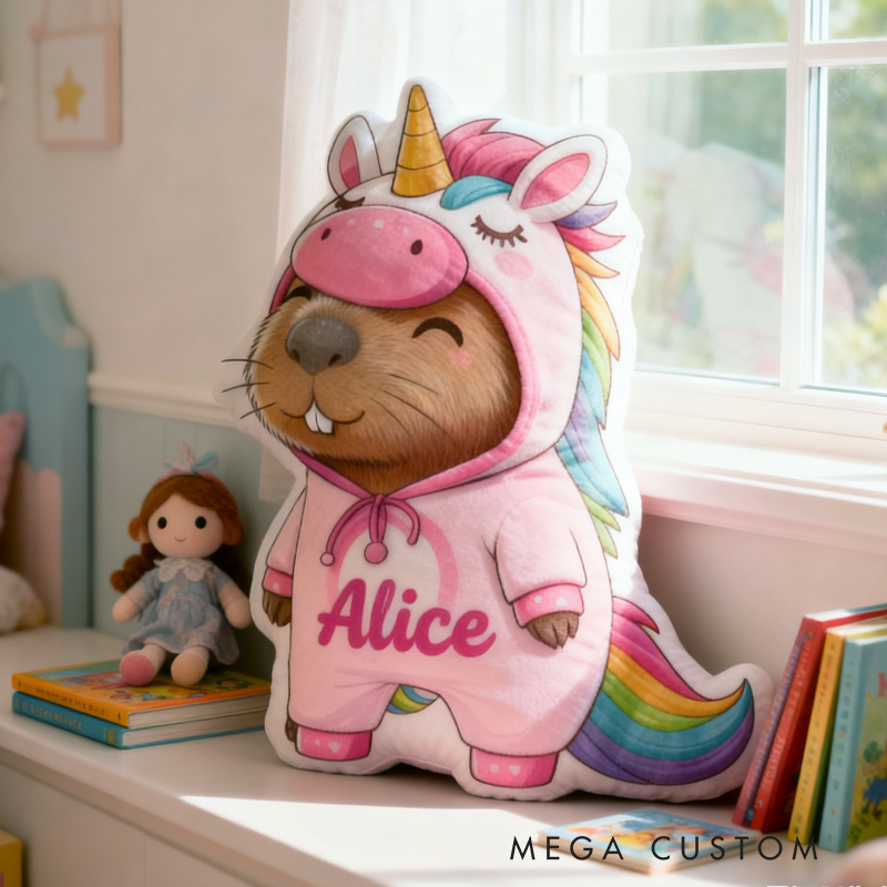 Personalized Cute Kapibala Initial Name Pillow Christmas Gift for Kids Family