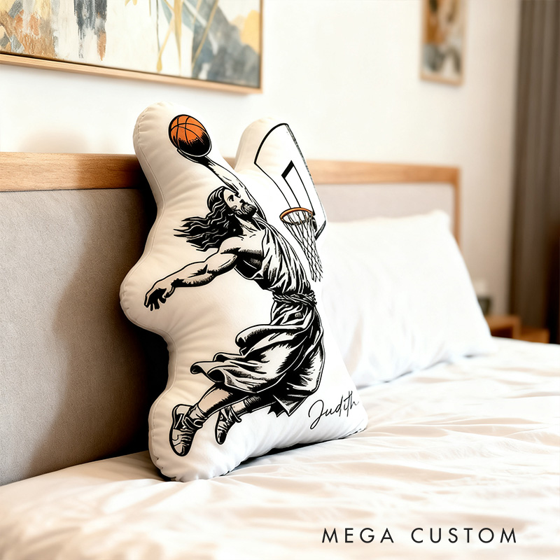 Personalized Funny Basketball Jesus He is Rizzin Pillow with Name Home Decor Vintage Black and White Christian Humor Pillow Religious Gift