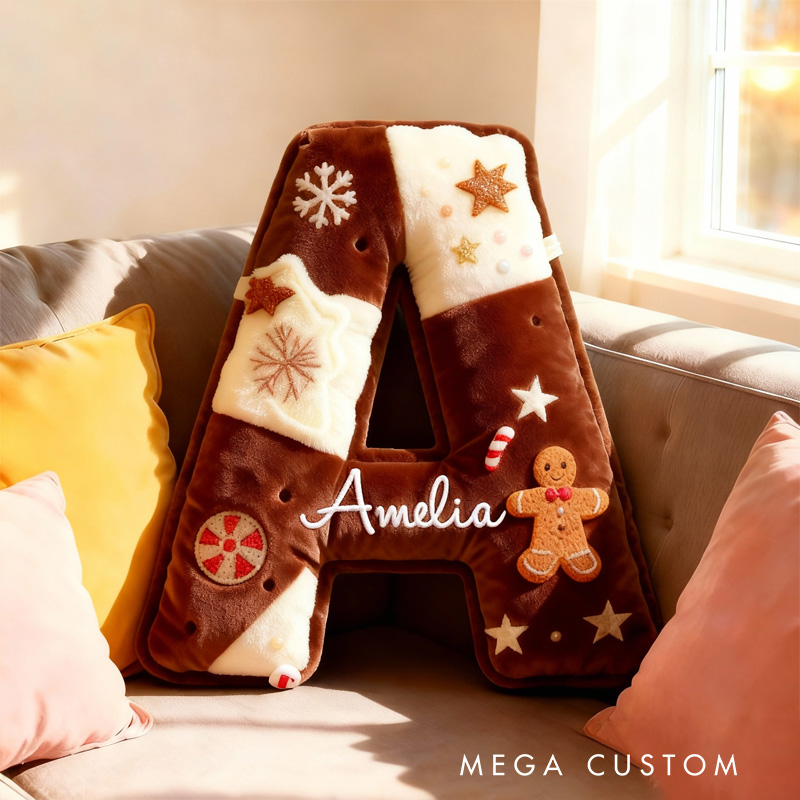 Personalized Baked Cookie Letter Pillow Kids Throw Pillow with Custom Name for Kids Christmas Cookie Baker Christmas Gift Baking Lover