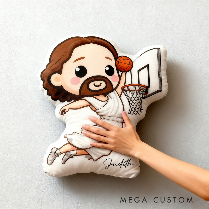 Personalized Cute Jesus Play Basketball He is Rizzin Pillow with Name Home Decor Vintage Black and White Christian Humor Pillow Religious Gift