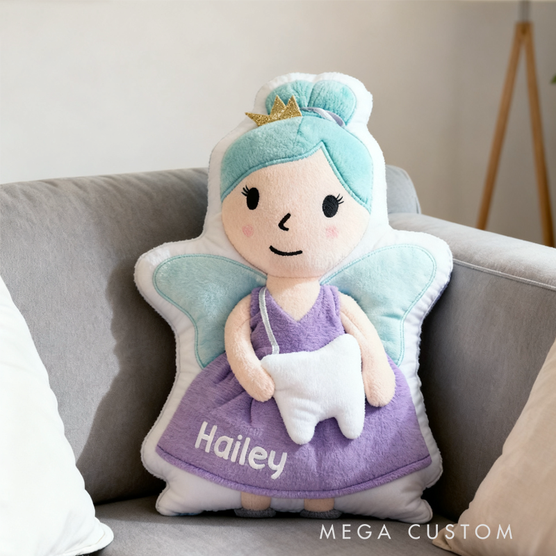 Personalized Cute Tooth Fairy Initial Name Pillow Christmas Gift for Kids Family
