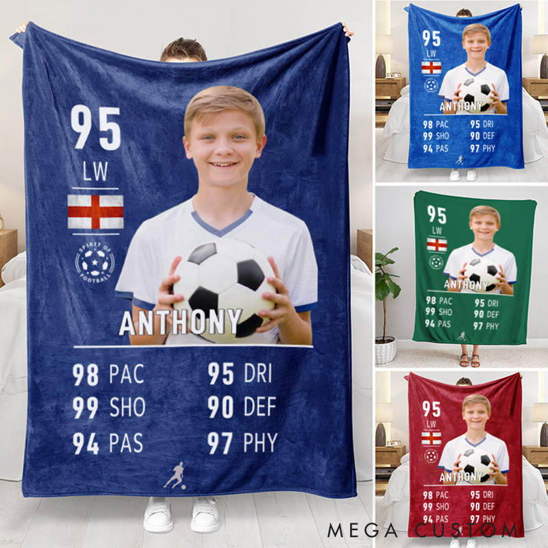 Personalized Soccer Star Blanket with Custom Photo and Stats for Soccer Enthusiasts