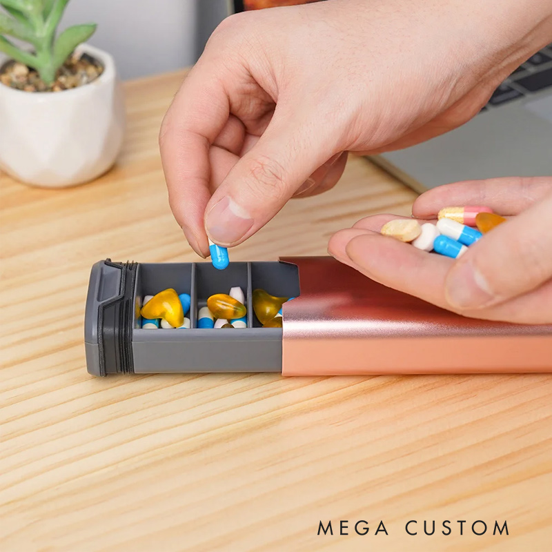 Personalized 7-Day Weekly Pill Organizer Box with Engraved Name Travel Outdoor Essential Gift for Family Friend