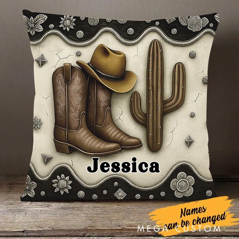 Personalized Name Cowboy Accent Throw Pillow Custom Cowboy Boots Gift for Music Lover