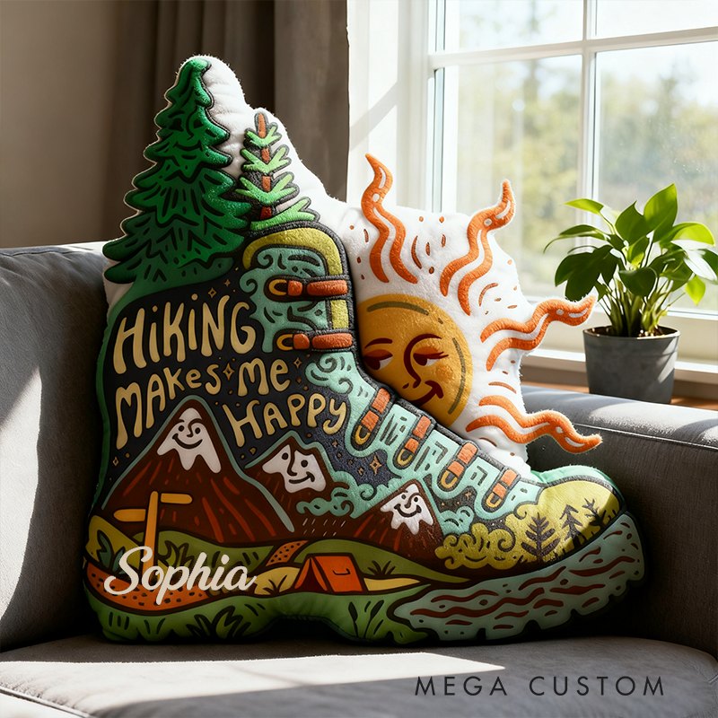 Personalized Hiking Makes Me Happy Cushion Pillow Custom Outdoor Nature Exploring Pillow Gift for Adventurous Hiking