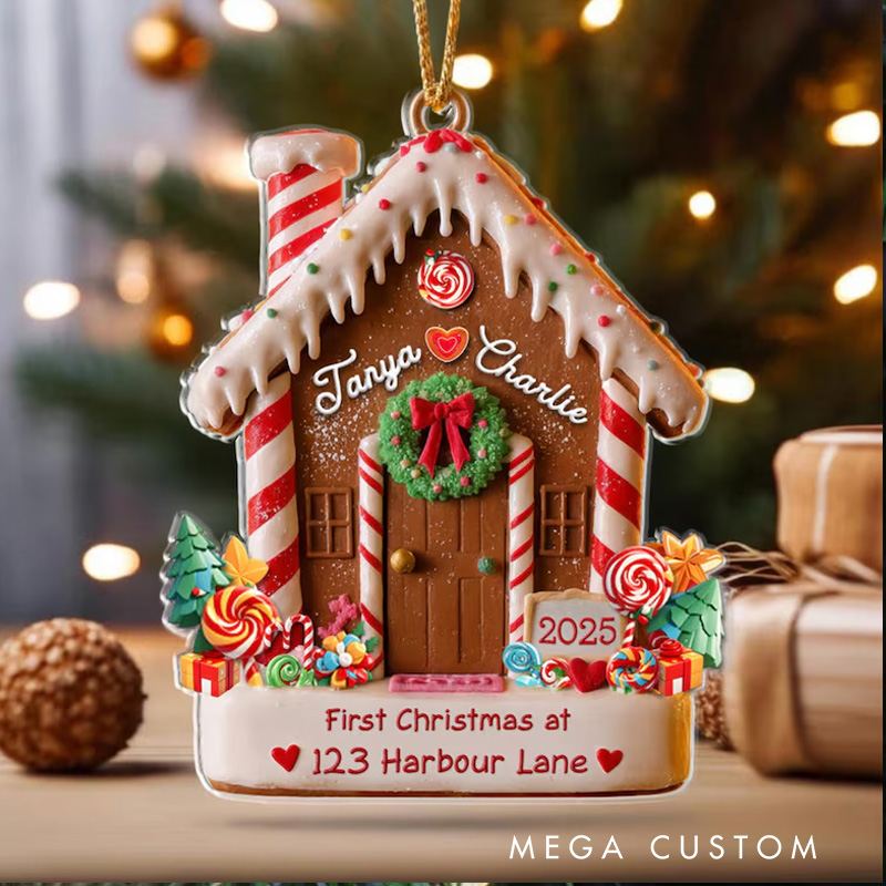 Personalized Gingerbread House Ornament First Christmas 2025 Custom Address Decoration Festive Holiday Keepsake for New Homeowners Unique Gift Idea