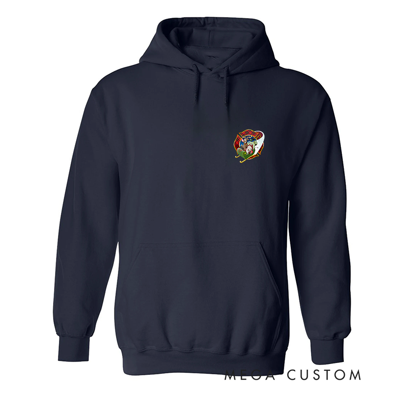 Personalized Firefighter Christmas Hoodie Custom Name Festive Shield Design Gift for Christmas Holiday 
